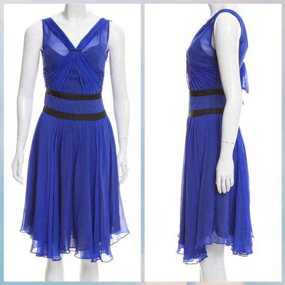 Chloe Blue Silk Chiffon Dress 2 XS - Picture 2 of 2